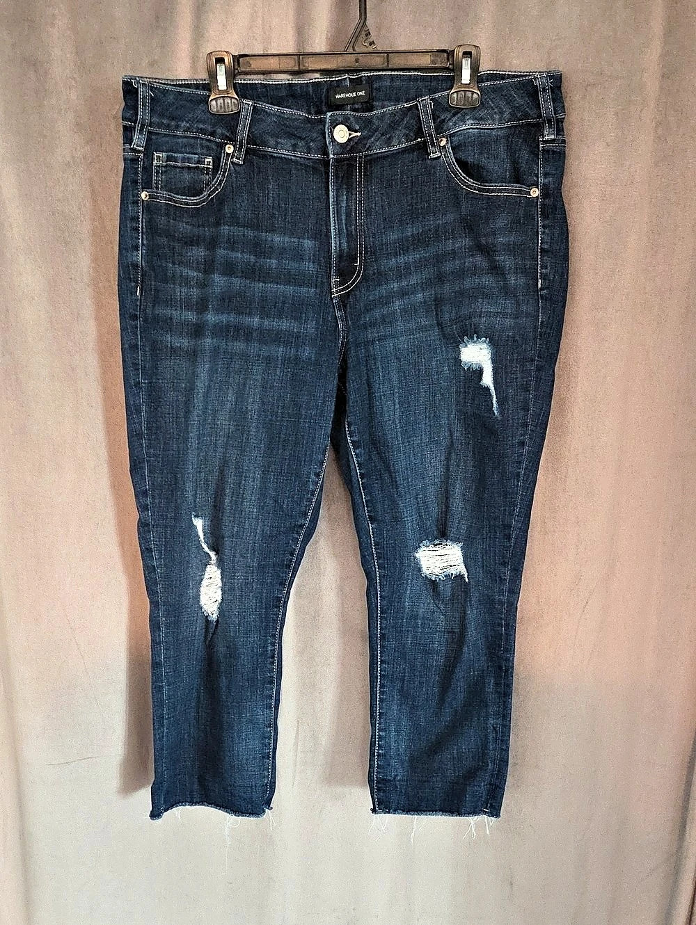 Warehouse One The Curvy Perfect Jean Distressed Cropped Jeans Waist 16